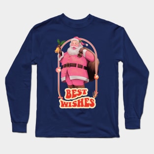 Retro Vintage Pink Santa Claus | Best Wishes Long Sleeve T-Shirt